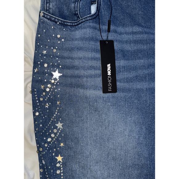Fashion Nova StarStruck Embellished Straight Leg Jeans Size 22 - Picture 6 of 16
